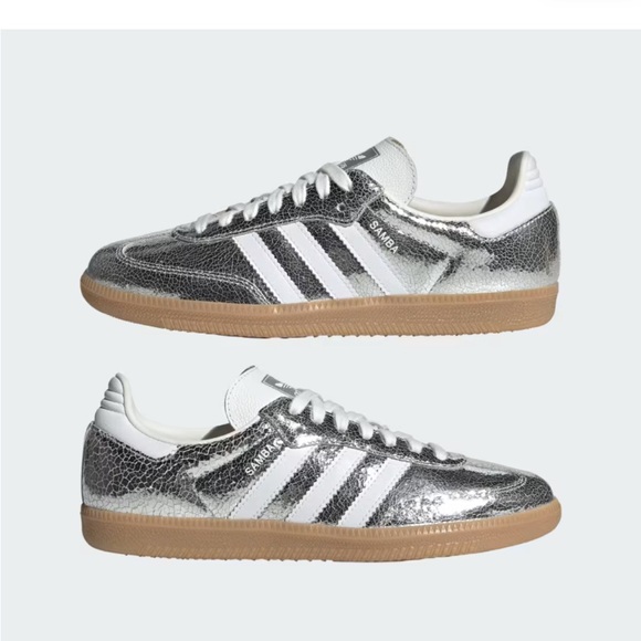 adidas Shoes - adidas Samba Metallic Silver / Cloud White / Core White Sneakers with Gum Sole